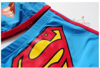 Toddler Kids Boys Superman Costume Superboy Swimsuits Trunks w Cap Blue 2 6T