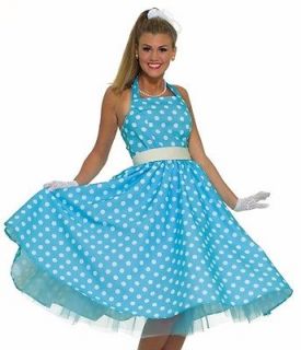 Womens Blue Polka Dot 50s Dress Adult Halloween Costume
