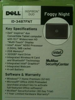 Dell Inspiron Mini Duo 3487FNT Convertible Laptop Tablet Dual Core Black