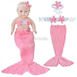 Little Mermaid Costume Newborn Baby Girls Outfit Crochet Knit Tail Photo Props