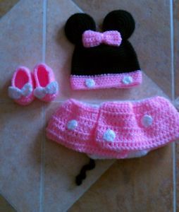3pcs Minnie Mouse Newborn 3M Baby Toddler Set Outfit Crochet Knit Costume Photo