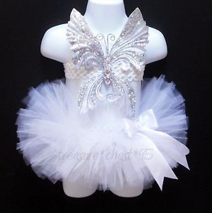 Infant Tutu White Butterfly Outfit Costume Photo Prop Preemie Angel Newborn Baby