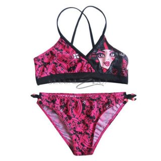 Girls Monster High Skull Bikini Swimsuit Swimwear Bathing Suit Sz 6 8 10 12 14