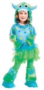 Girls Furry Monster Costume Infant Toddler Childs Green Blue Fancy Dress Tutu