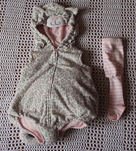 Carter's Pink Gray Fleece Leopard Kitty Cat Halloween Costume Baby Girl 6 9 Mths