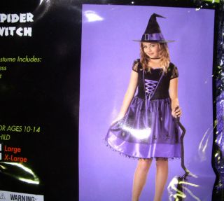 Spider Witch Purple Girl Dress Hat Child Costume XL 12 14
