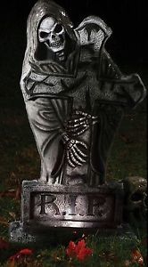 36" Reaper Light Up Tombstone Graveyard Cemetary Halloween Decoration Yard Prop