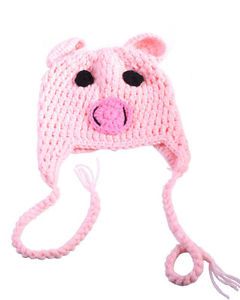 Pink Pig Baby Kids Crochet Knit Beanie Hats Photo Prop Costume Newbore Cloth Cap