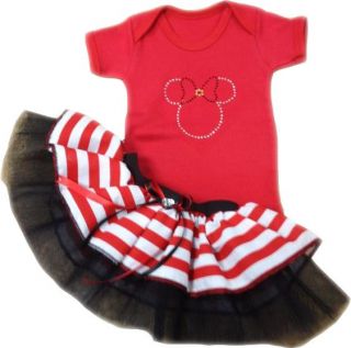 Red Sparkle Diamante Minnie Mouse Pirate Costume Baby Grow Tutu Headband Set