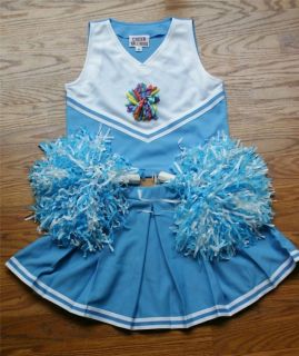 Cheerleader Outfit Costume Uniform Halloween Baby Blue Pastel Pom Poms 10 Cheer