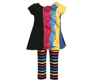 Bonnie Jean Multi Color Rosette Dress Striped Leggings Set Girls 2T 4T