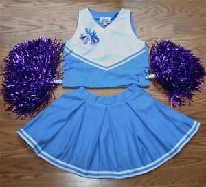 Cheerleader Outfit Costume Uniform Halloween Baby Blue Purple Pom Poms 12 Cheer