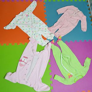 4pc Infant Baby Girl Clothes Lot 6 Months Sleepers Carters Chaps