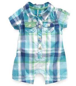 Guess Designer Baby Boy Clothes One Piece Romper Blue Plaid 3 6 9 Months