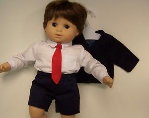 4pc Navy Blue Suit Jacket White Dress Shirt Tie Doll Clothes 4 Bitty Baby Boy♥