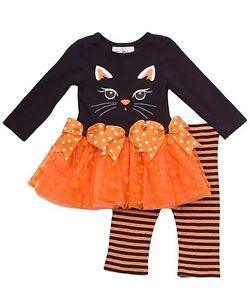 New Baby Girls RARE Editions Sz 12M Black Cat Tutu Halloween Set Dress Clothes