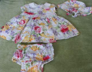 Baby Girls Sz 3 6 Months Gap Beautiful Floral Easter Dress with Bonnet