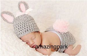Newborn Baby Infant Crochet Bunny Rabbit Hat Costume Photo Photography Prop 0 6M