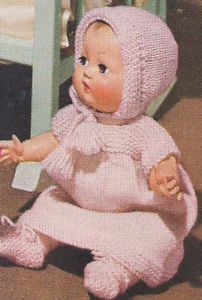 11" Baby Doll Clothes Set Dress Bonnet Knitting Pattern