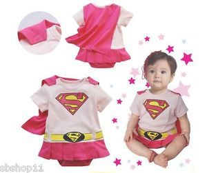 New Baby Infant Girl Superman Supergirl Costume Skirt Romper Bodysuit Pink 6 18M