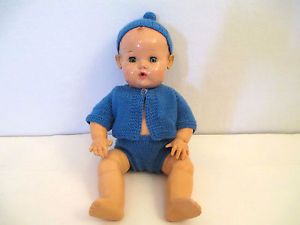 Vintage 30's 50's Dydee Baby Doll 12" Effanbee Rubber w Clothes Sleepy Eyes
