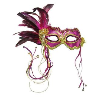 Masquerade Ball Mask Metallic Pink Plus Side Feather