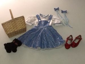 Toddler Wizard of oz Dorothy Halloween Costume Sz 2 Dress Red Shoes Todo Basket