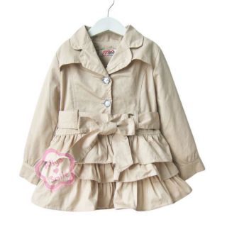 Beige Autumn Girl Baby Trench Coat Kid Wind Jacket Outwear Outfit Costume Sz 6 7