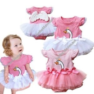 Baby Kids Clothes Girl Swan Tutu Birthday Tulle Ruffle Vest Dress Romper 0 18M