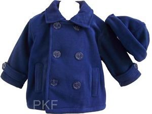 New Baby Boys "Anchor Blue" Size 12M Fall Navy Pea Coat Jacket Clothes