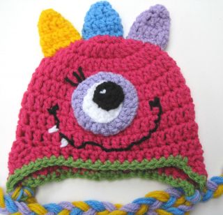 Crochet Girl Monster Baby Hat Infant Toddler Pink Cap Beanie Photo Prop