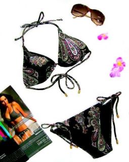 ♥baby Phat♥gold Foil Accent Black Paisley Bikini 8 10♥SWIMSUIT Swimming Costume