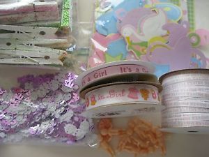Baby Shower Girl Ribbon Crepe Paper Clothes Pins Plastic Baby Scrap Book Cutouts