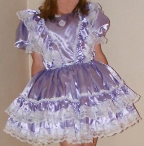 Gorgeous Deluxe Lilac Bridal Satin Adult Baby Sissy Little Girl Dress
