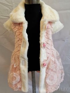 D101 Baby Girl Faux Fur Champagne White Pageant Flower Dress Coat Costume 2 3T M