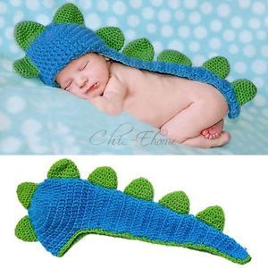Baby Boy Girls Newborn Crochet Knit Dinosaur Costume Photo Prop Outfit Hat Cap