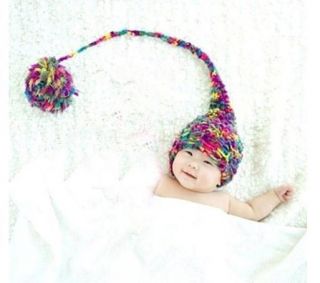 Baby Infant Hand Knitted Colors Long Ball Hat Costume Photo Photography Props L1