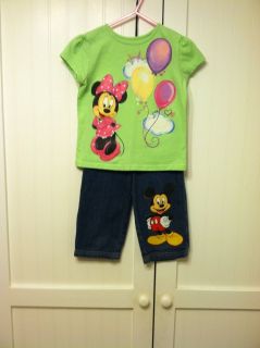 Boutique Custom Disney Minnie and Mickey Shirt N Capri Jeans Set Size 5 Girls