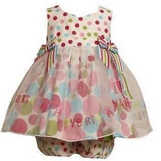 Bonnie Jean Baby Polka Dot Happy Birthday Apron Style Dress Bloomers 24 MO