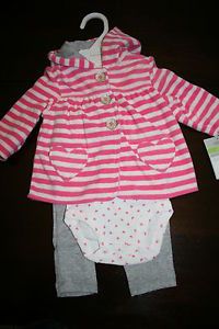 Carter's 3 PC Baby Girl Valentines Day Pink Heart Outfit Clothes 3 Months Fleece