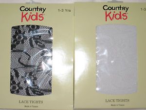 Country Kids Floral Lace Footed Tights Fits Sizes 1 to 11 Years White Black