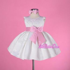 White with Pink Wedding Flower Girls Pageant Party Dress Baby Size 12M 18M 109