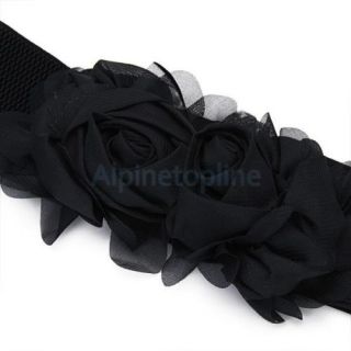Women Retro Fashion Black Wide Waist Band Elastic Flower Corset Belt