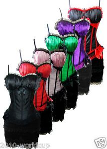 New Moulin Rouge Burlesque Lace Up Boned Corset Bustier Mini Skirt Costume