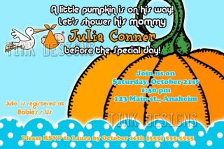 Baby Shower Little Pumpkin Invitations Halloween Fall Personalized Favor