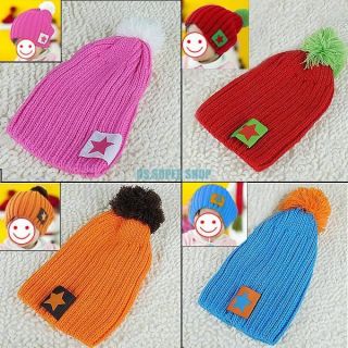 Baby Boys Girls Infant Toddler Warm Star Knitted Crochet Beanie Winter Hats Caps