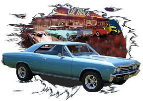 1967 Blue Chevy Chevelle SS Super Sport B Hot Rod Diner T Shirt 67 Muscle Car T