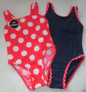 Primark Swimsuit 2 Pack Polka Dot Spots Swimming Costume Swim Neon Pink Navy