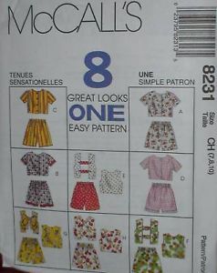 McCalls Pattern 8231 Girls Easy Tops Shorts 2 14 Uncut