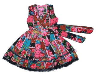 MIM Pi Girls Multi Color Patchwork Print Wrap Tie Dress Size 104 Euro 4 US TG